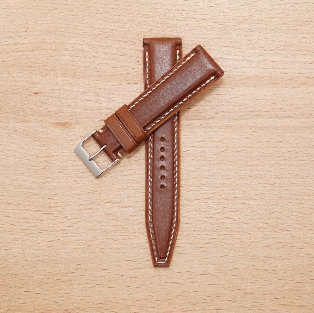 20mm Brown Horween Padded Vintage Leather Watch Band
